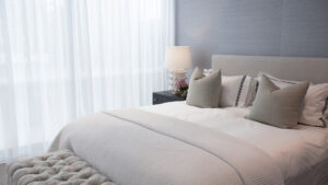 Brighton interior designer styled Bedroom with coastal-inspired decor and neutral tones