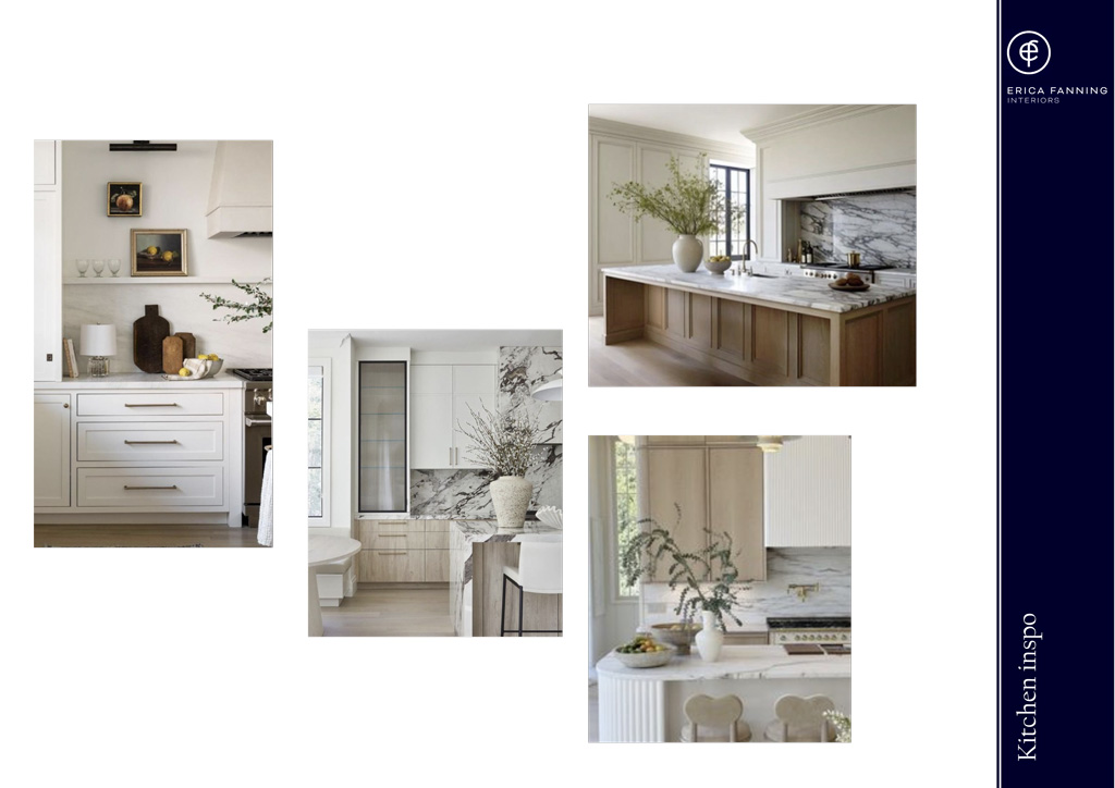 Kitchen inspiration mood board by Erica Fanning Interior Design based in Geelong